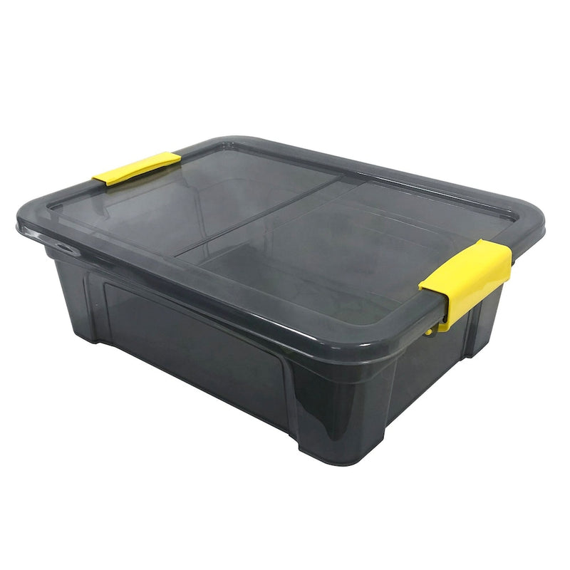 Modern Homes 12.5 L Storage Box with cover Translucent Grey Bin with Yellow Handles