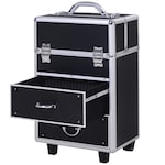 HOMCOM Aluminum Rolling Makeup Train Case Cosmetic Organizer Storage Box Black