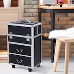 HOMCOM Aluminum Rolling Makeup Train Case Cosmetic Organizer Storage Box Black