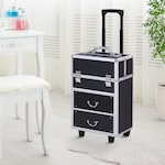 HOMCOM Aluminum Rolling Makeup Train Case Cosmetic Organizer Storage Box Black