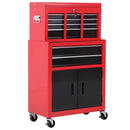 HOMCOM 2 in 1 Top Chest Rolling Tool Storage Box Cabinet with 6 Drawers, Red