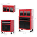 HOMCOM 2 in 1 Top Chest Rolling Tool Storage Box Cabinet with 6 Drawers, Red