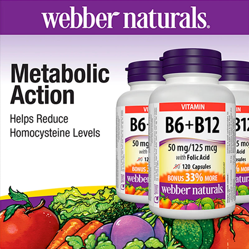 Webber Naturals B6, B12 avec acide folique – 3 x 120 capsules 
